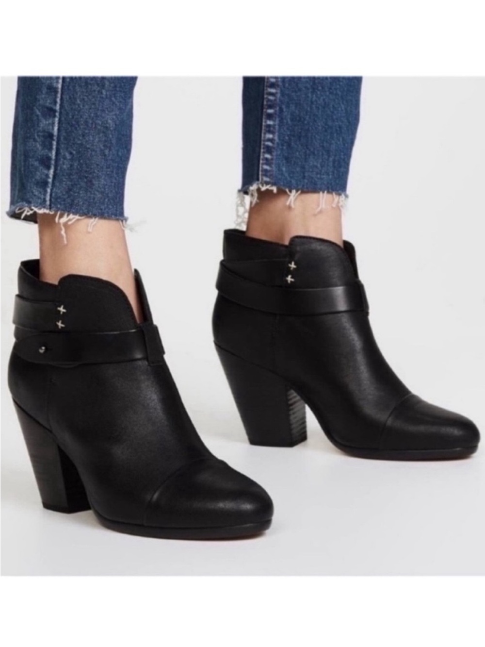rag & bone Black Leather Ankle Booties with Strap Size 38